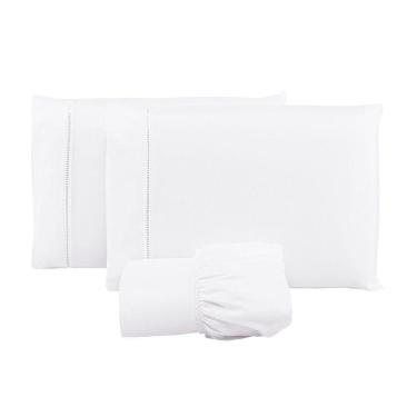 Imagem de Jogo Lençol 400 Fios Ponto Palito Cama King 3pçs Poliéster - Branco