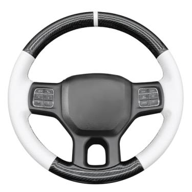 Imagem de MEWANT Capa de volante de couro branco costurado DIY para Dodge RAM 1500 2012-2018/1500 Classic 2019-2023/2500 2012-2018/3500 2012-2018/5500 2012-2018