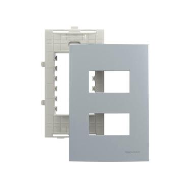 Imagem de Placa Com Suporte Margirius Sleek Colors 4x2 Para 2 Módulos Horizontais Distanciados Cinza