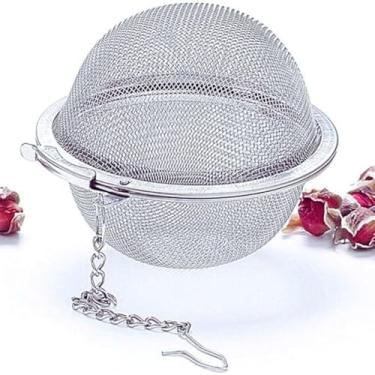Imagem de Infusor de Chá em Aço Inoxidável, Peneira Esférica com Corrente, Coador para Chá Solto, Temperos e Ervas, Prata