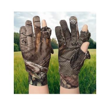 Imagem de Luvas de caça de camuflagem, luvas de camuflagem táticas leves antiderrapantes sem dedos para caça, pesca, tiro com arco, airsoft, equipamento ao ar livre (M)