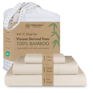 Imagem de Threadmill Conjunto de lençóis de solteiro | Lençóis de viscose feitos de bambu | Lençóis respiráveis e refrescantes | Durável e roupa de cama para uma noite de sono confortável | Perfeito para cama