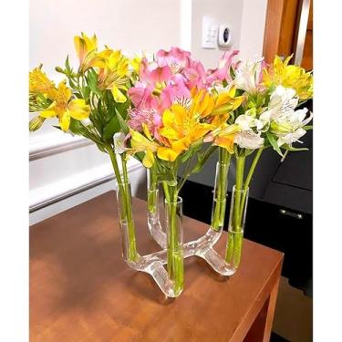 Imagem de Vaso Tubo de Vidro Decorativo – 3, 4 ou 5 Tubos | Design Moderno Artesanal para Arranjos Florais e Decoração Elegante(5 tubos grande)