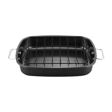 Imagem de Fenteer Assadeira com grelha, assadeira para forno, assadeira de 17 x 14 polegadas com alças, assadeira para peru, assadeira para churrasco de carne