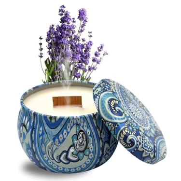Imagem de Vela Aromatica, Luxo 130g Baunilha, Lavanda, Capim Limão, Alecrim, Maça e Canela Pavio Madeira, 8.5×8.5×6.5cm(LAVANDA)