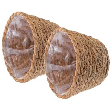 Imagem de Veemoon 2 cestos de vime, cesta de flores de palha rústica, arranjo de flores para plantas, cesto de roupa de lavanderia, vaso de plantas para pendurar algas marinhas para pendurar algas marinhas, 12