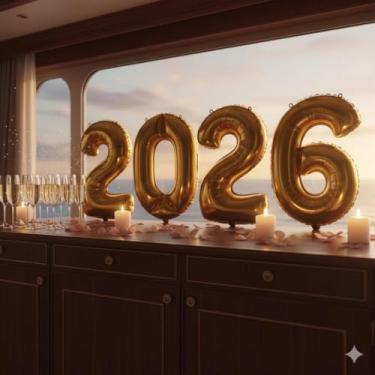 Imagem de Kit Balões Metalizados 2026 Ano Novo 40cm | Decoração de Réveillon Premium para Parede e Fotos - Números Grandes DOURADO com Válvula de Segurança (Não Flutua com Hélio)