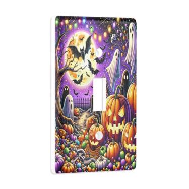 Imagem de Blueangle Capa para placa de parede para interruptor de luz - Halloween Pumpkins Moon Light Switch Cover decorativa placa de parede, tamanho 1 gangue 4,53 x 2,76 polegadas (971)