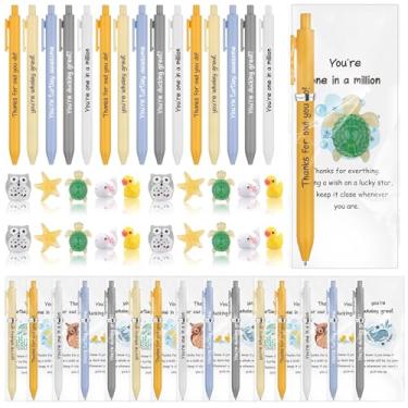 Imagem de Conjunto de 25 presentes de agradecimento, presentes inspiradores de apoio emocional, canetas esferográficas motivacionais a granel, cartões de agradecimento, resina, animal, empregado, presente para
