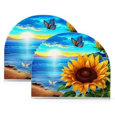 Imagem de Wassud Porta-guardanapos de acrílico de girassol e borboleta, dispensador de guardanapos de papel moderno em forma de U para mesa, cozinha, sala de jantar, bancada 2 peças (comporta 50-60 guardanapos)