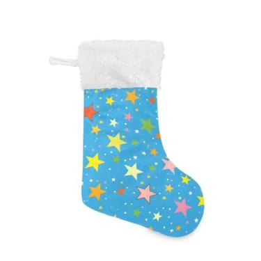 Imagem de CEBUGI Meias grandes de Natal coloridas estrelas 43 cm decorações personalizadas de meia de Natal para festa familiar escadas lareira, pacote com 2