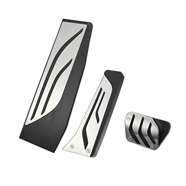 Imagem de X AUTOHAUX Conjunto de 3 peças de capa de pedal de acelerador e pedal de freio para BMW 1 2 3 4 séries F20 F21 F22 F23 F30 F31 F32 F33 F34 F36 borracha metálica tom prateado preto