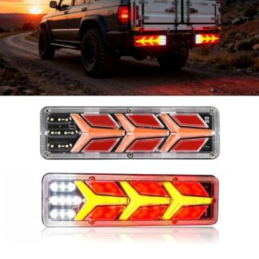 Imagem de 2 peças de luzes traseiras de caminhão, luzes de freio, seta e ré, luzes de corrida,