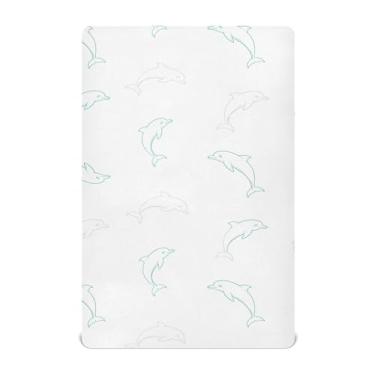 Imagem de Burbuja Lençol de berço de golfinhos para meninos e meninas, lençol com elástico 71 x 132 cm para colchões de berço padrão e infantil, macio e respirável