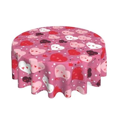 Imagem de DEKIFNHG Toalha de mesa redonda para dia dos namorados 152 cm, decoração de corações vermelhos de amor, toalha de mesa redonda para festas românticas de dia dos namorados, piquenique, ambientes