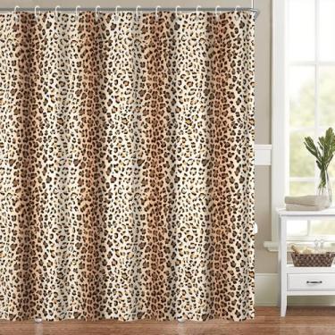 Imagem de Cortina de chuveiro com estampa de leopardo para banheiro, moderna, chique, guepardo, conjunto vintage abstrato, estética, neutra, lavável na máquina, tecido de poliéster impermeável com ganchos 165 x