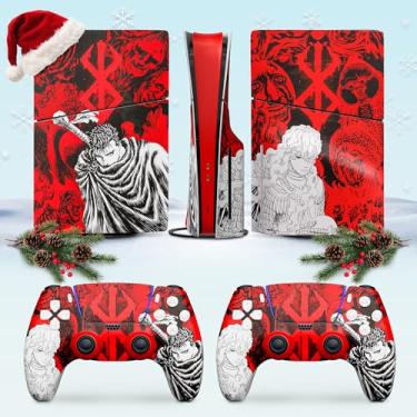 Imagem de PS5 Slim Skin compatível com console PS5 Slim Disc Edition, conjunto de skin de controle – Dark Warrior Anime Art | Acabamento fosco | Resistente a arranhões, protege contra poeira | Ajuste preciso