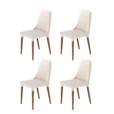 Imagem de Kit de 4 Cadeiras de Madeira Maciça Estofada Lara - Natural c/ Linho O