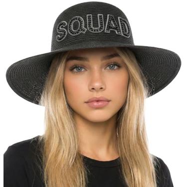 Imagem de Funky Junque Chapéu de sol feminino de aba larga flexível ajustável despedida de solteira férias noiva palha FPS 50 verão, Esquadrão (preto), tamanho �nico