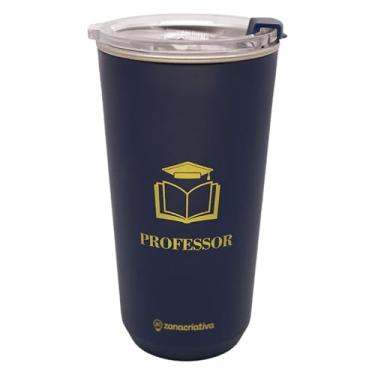 Imagem de Zonacriativa - Copo Térmico Sky Professor azul 500ml | Aço inoxidável parede dupla e tampa hermética com clique | Ideal para sala de aula e faculdade