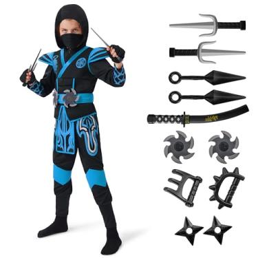 Imagem de Spooktacular Creations Fantasia Ninja para crianças, fantasia de enfeite Ninja azul para festa de Halloween, dramatização de Halloween, M