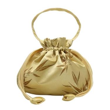Imagem de Only My Live Home 10 peças grandes chinesas de brocado de seda com cordão bolsas femininas forradas bolsa de armazenamento bolsa grossa de tecido artesanal sacos de presente alças (bege (10 peças