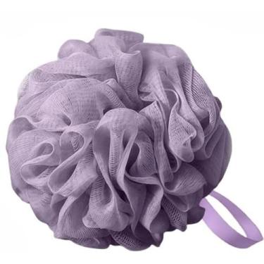 Imagem de 1 esponja de banho, bolas de bucha de chuveiro de 50 g/75 g, esponja corporal de espuma de malha, extra grande, fácil de ensaboar, para limpeza e esfoliação corporal (Roxo)