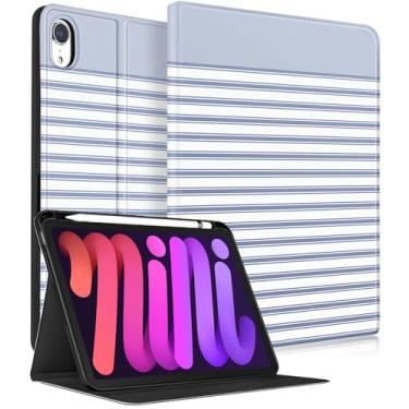 Imagem de Wazzasoft for iPad A17 Pro (Mini7) Case 2024/Mini 6 Case 2021 8.3 Inch - Smart Folio Cover (Auto Wake/Sleep) with Build-in Pencil Holder for Apple Tablet Cover for Women Girls,Stripes