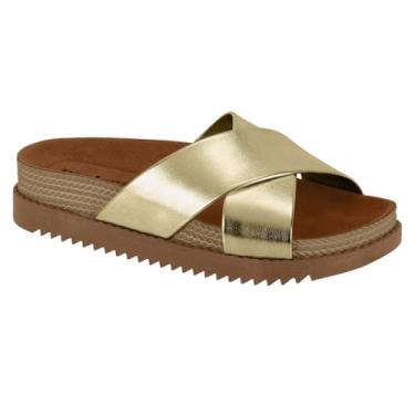 Imagem de Tamanco Papete Feminino Moleca – Cruzado, Dourado/Camel, Leve, Confortável e Moderno – Número 34