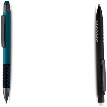 Imagem de Caneta Esferográfica Executiva em Metal, Azul, Ponta Touch Emborrachada, Refil Parker, Acabamento Fosco, Corpo Cilíndrico, para Escrita Geral, Uso Adulto (Azul e Preto)