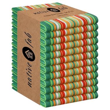 Imagem de Native Fab Toalhas de cozinha listradas de salsa mexicana, pacote com 12, 45 x 71 cm, 100% algodão, altamente absorvente, macio, toalha de prato para secar pratos, uso diário na cozinha, reutilizável
