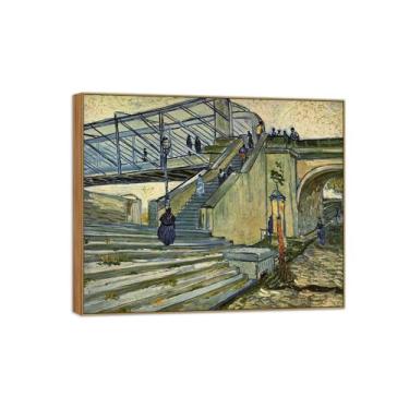 Imagem de BMZFYBS Vincent van Gogh Famosa pintura em tela de arte de parede pronta para pendurar Ponte. Imagem em moldura de madeira para decoração de sala de estar 90 x 108 cm 35 x 42 pol