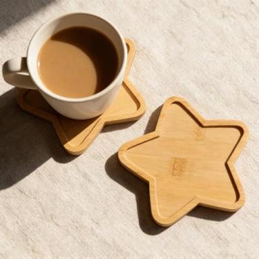 Imagem de Conjunto de porta-copos de bandeja de 4 peças, com várias formas, adequado para exibição na sala de estar, varanda ou local de casamento (cor primária, pentagrama)