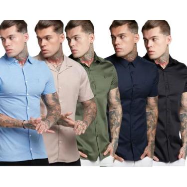 Imagem de Camisa Social  Masculino Manga Curta Slim Fit Varias Cores - Volgue, V