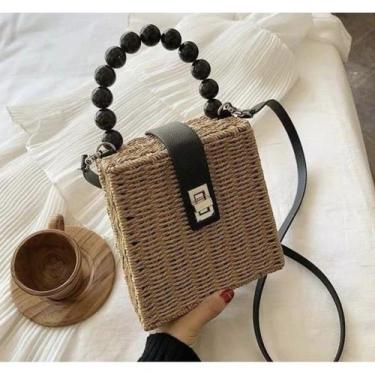 Imagem de Bolsa Clothing Feminina de Palha moda praia verão, Palha escura