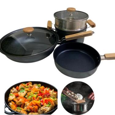 Imagem de Jogo De Panela Frigideira Wok Risoto Antiaderente Com Tampa - C&E Kitc