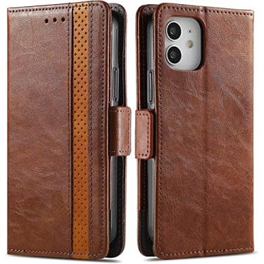 Imagem de KAPPDE Capa para iPhone 13 Pro Max/13 Pro/13/13 Mini, capa protetora magnética de couro PU com slot para cartão de bloqueio de RFID Suporte de visualização TPU à prova de choque (Cor: marrom, Tamanho: 13pro max 6,7 polegadas)