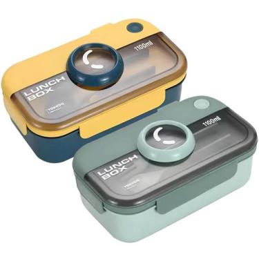 Imagem de Kit 2 Marmitas Estilo Câmera Vintage Plástica Com Divisória Travas Tal