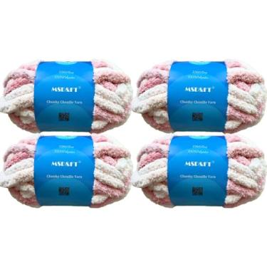 Imagem de MSD&FT 4 novelos de fio grosso de chenille, fio de tricô à mão, 236 g (25 m/27 jardas), fio branco DIY (Multi Pink-u4)