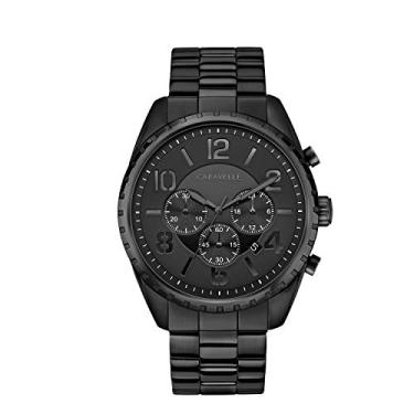 Imagem de Caravelle Relógio esportivo masculino de aço inoxidável banhado a íons de quartzo da Bulova, mostrador preto Estilo: 45B150, Preto, Cronógrafo