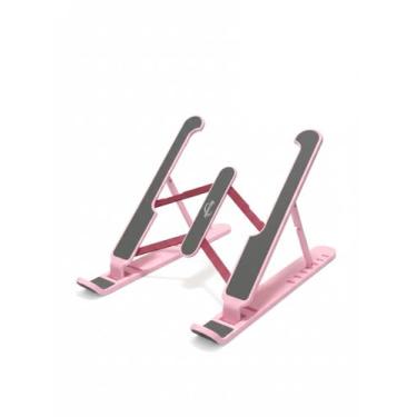 Imagem de Suporte Notebook Ergonômico Ajustável Alumínio Dobrável Ventilado Antiderrapante Base Elevada Escritório Home Office (Rosa)