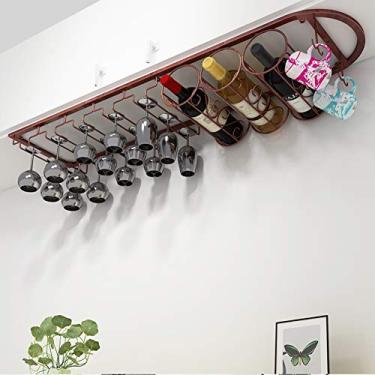Imagem de Prateleira para copos de vinho e suporte de garrafa, suporte de copos de vinho pendurado sob o armário, rack de vinho de ferro moderno (ouro/branco/preto/bronze)