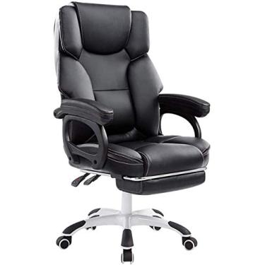 Imagem de Cadeira de escritório executiva de luxo grande, alta, cadeira de escritório, cadeira de computador de couro PU com encosto alto para jogos com apoio para os pés, cadeira reclinável ergonômica para