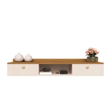 Imagem de Rack Suspenso Home Para Tv Bancada Flutuante 2 Portas Sala Quarto(Off White Freijó)