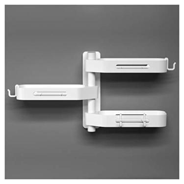 Imagem de Prateleiras flutuantes prateleira rotativa de três camadas, rack de armazenamento de banheiro montado na parede, placa inferior destacável, para cozinha e chuveiro (cor: branco) (branco)
