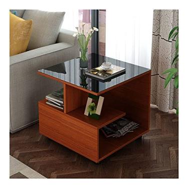 Imagem de Mesa de canto quadrada Mesa de canto de 3 camadas com prateleiras de armazenamento, mesa lateral de sofá, mesa de centro moderna para sala de estar e quarto (cor: branco, tamanho: 50 x 50 x 50 cm)