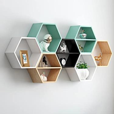 Imagem de Conjunto de 7 prateleiras flutuantes hexagonais organizador de brinquedo, prateleira de colmeia montada na parede, para armazenamento de fotos, plantas, livros, melhor presente, conjunto de 7 a 30 x