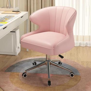 Imagem de AkosOL Cadeiras giratórias para mesa cadeira de trabalho ajustável em altura com base Sliv, cadeira de estudo para quarto, encosto envolvente cadeira modn de meados do século, rosa