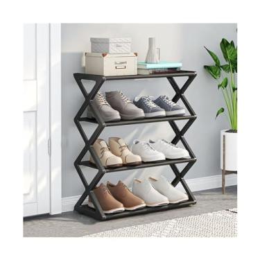 Imagem de Sapateira independente de 4 níveis, organizador de prateleira de armazenamento de sapatos de entrada com tubos de aço e moldura fixa de forma, para organização conveniente de sapatos, prateleira de