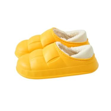 Imagem de Pantufas femininas de inverno com forro de lã casual para uso interno e externo, Amarelo, 36